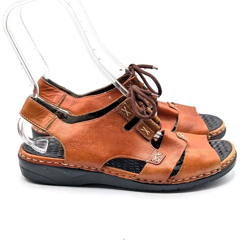 Rieker Sandals Brown Leather Fisherman's Lace Up Women's Size EU 42 / US 11.5